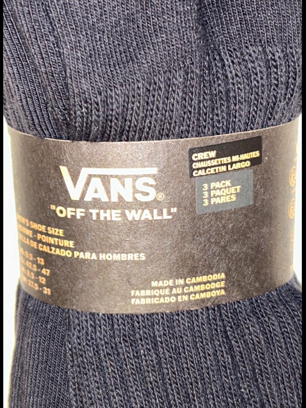 Vans Off The Wall Crew Socks 3 Pair Men 9.5-13 Black w White Logo Skate Ride NEW - Picture 5 of 12